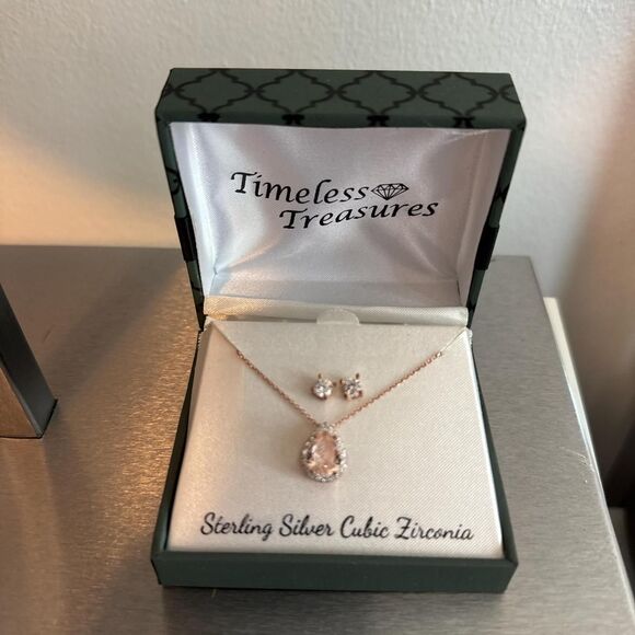 Timeless Treasures Necklace and earring Set Sterling Sliver & Cubic Zirconia NWT - Picture 1 of 2